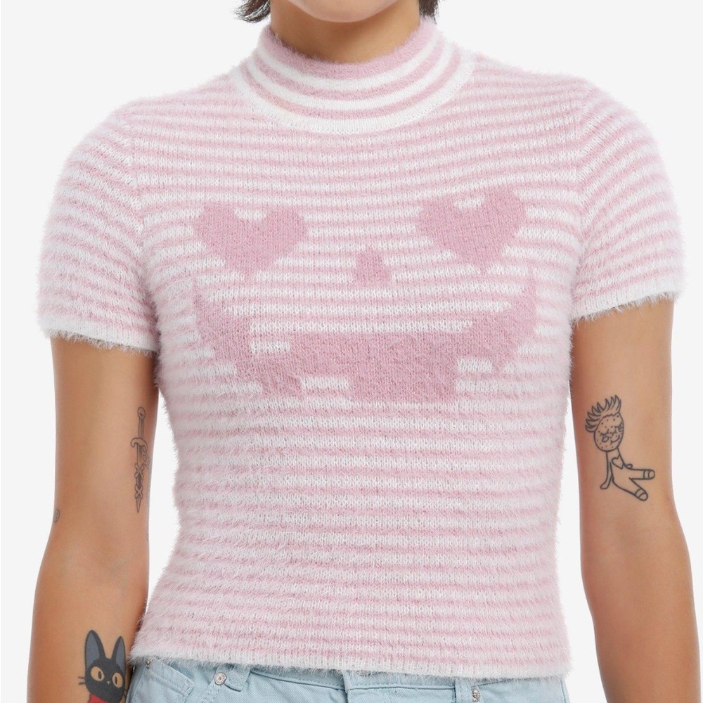 Sweet Society Pink Pumpkin Stripe Sweater Top Hot Topic Halloween‎